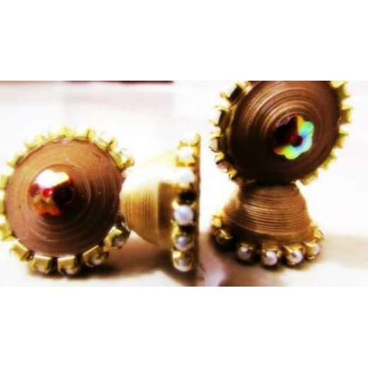 Quilling Earrings - Brown Gold Stone Jhumkas